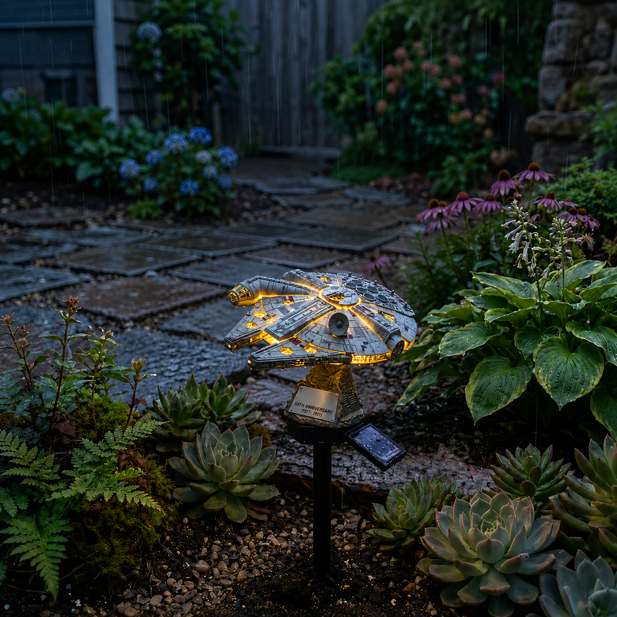 🚀 Sci-Fi Starship Solar Garden Light ✨ Light Up Your Outdoor Space