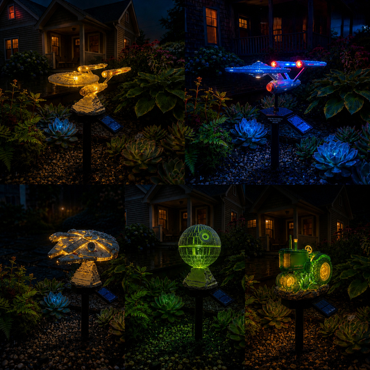 🚀 Sci-Fi Starship Solar Garden Light ✨ Light Up Your Outdoor Space