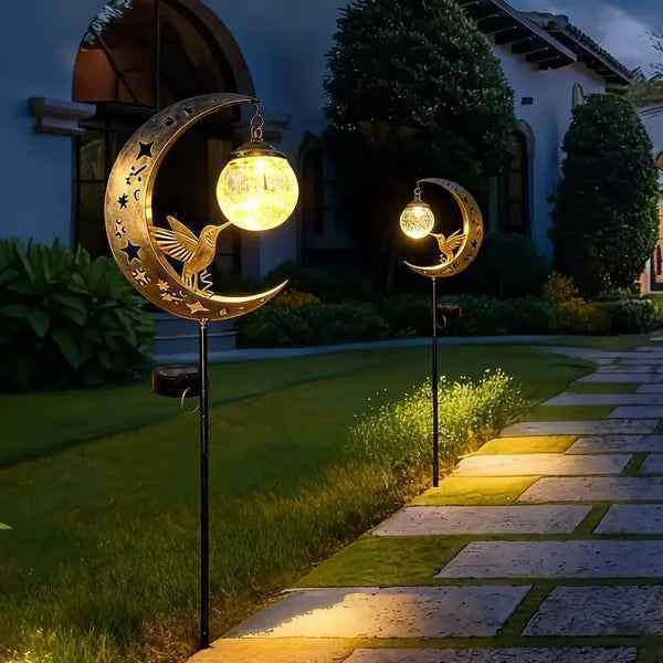 🌙🔥 Limited Time 50% OFF🔥 Solar Hummingbird Moon Garden Light | Elegant Outdoor Stake Lantern for Your Garden