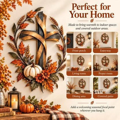 ✝️🍂 Autumn Cross & Pumpkin Harvest Metal Wall Decor (📦Buy 3 Free Shipping)