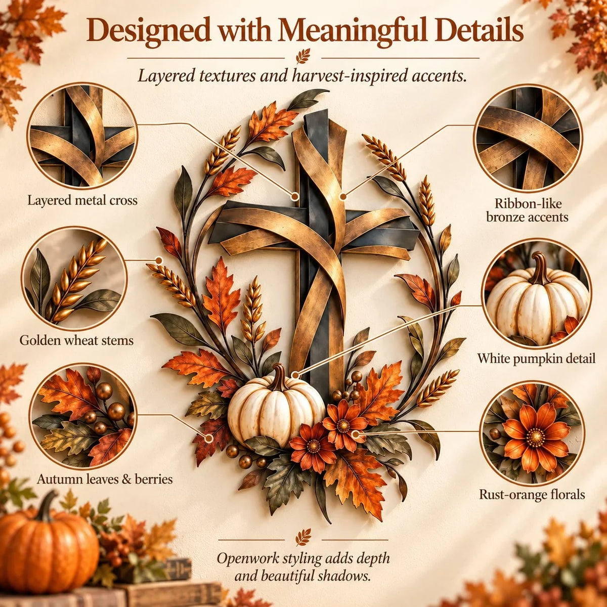 ✝️🍂 Autumn Cross & Pumpkin Harvest Metal Wall Decor (📦Buy 3 Free Shipping)