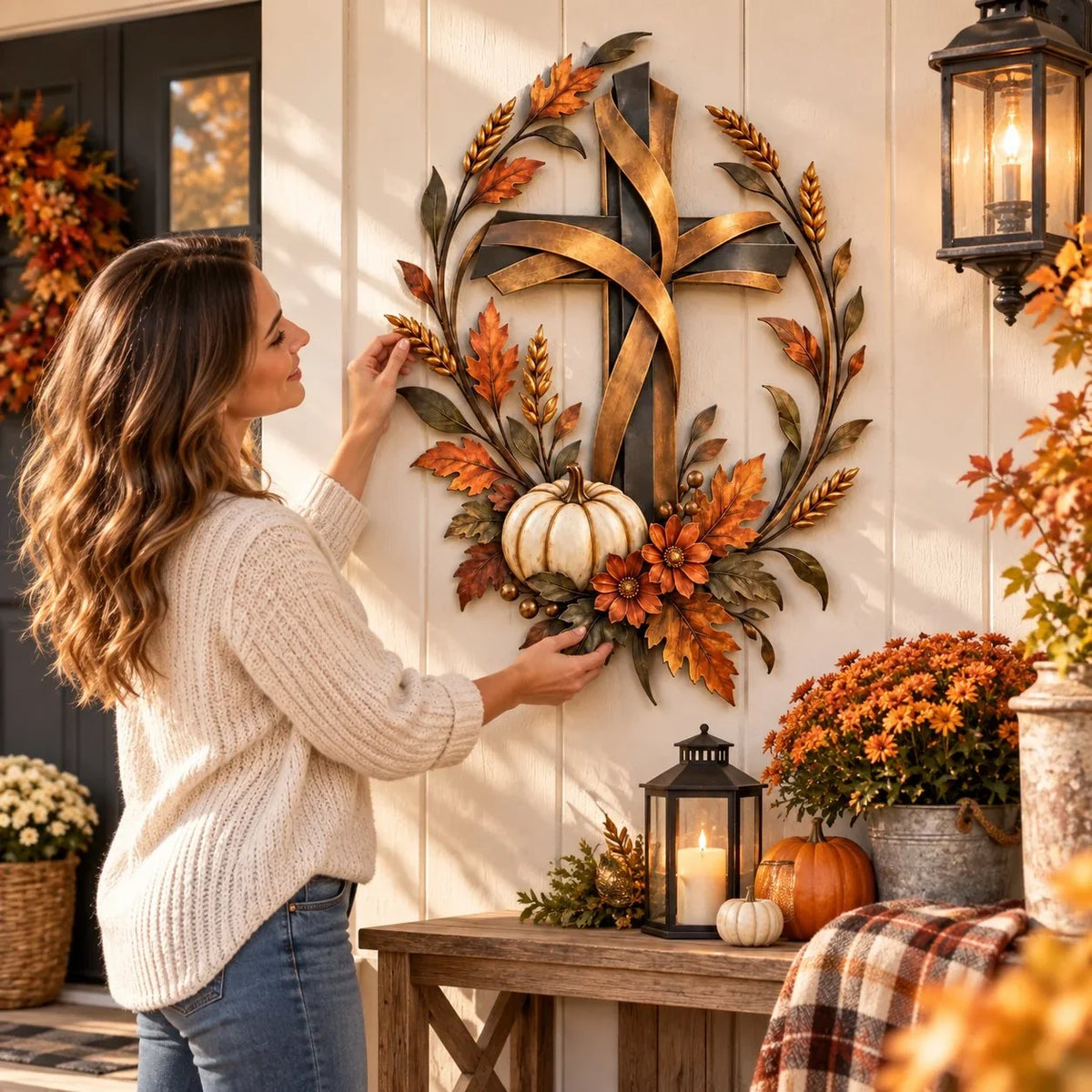 ✝️🍂 Autumn Cross & Pumpkin Harvest Metal Wall Decor (📦Buy 3 Free Shipping)