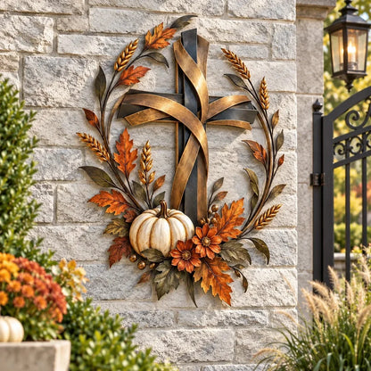 ✝️🍂 Autumn Cross & Pumpkin Harvest Metal Wall Decor (📦Buy 3 Free Shipping)