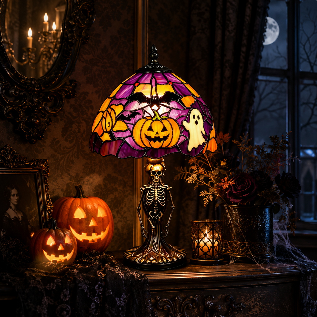 🎃 Halloween Skeleton Stained Glass Table Lamp