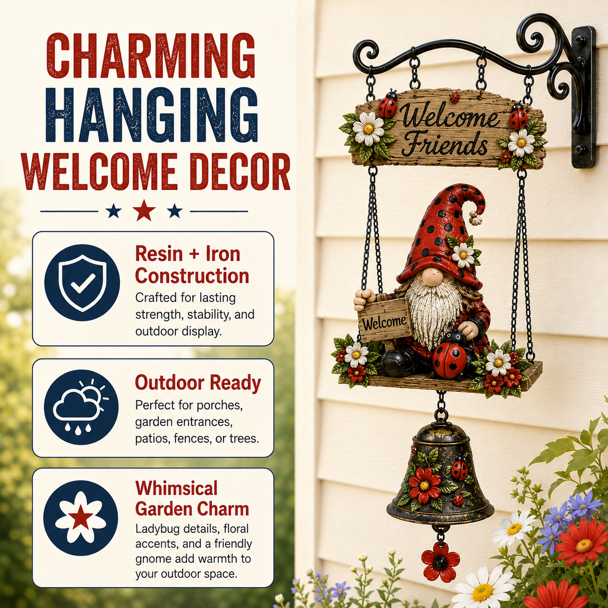 🔔 Rustic Garden Gnome Bell