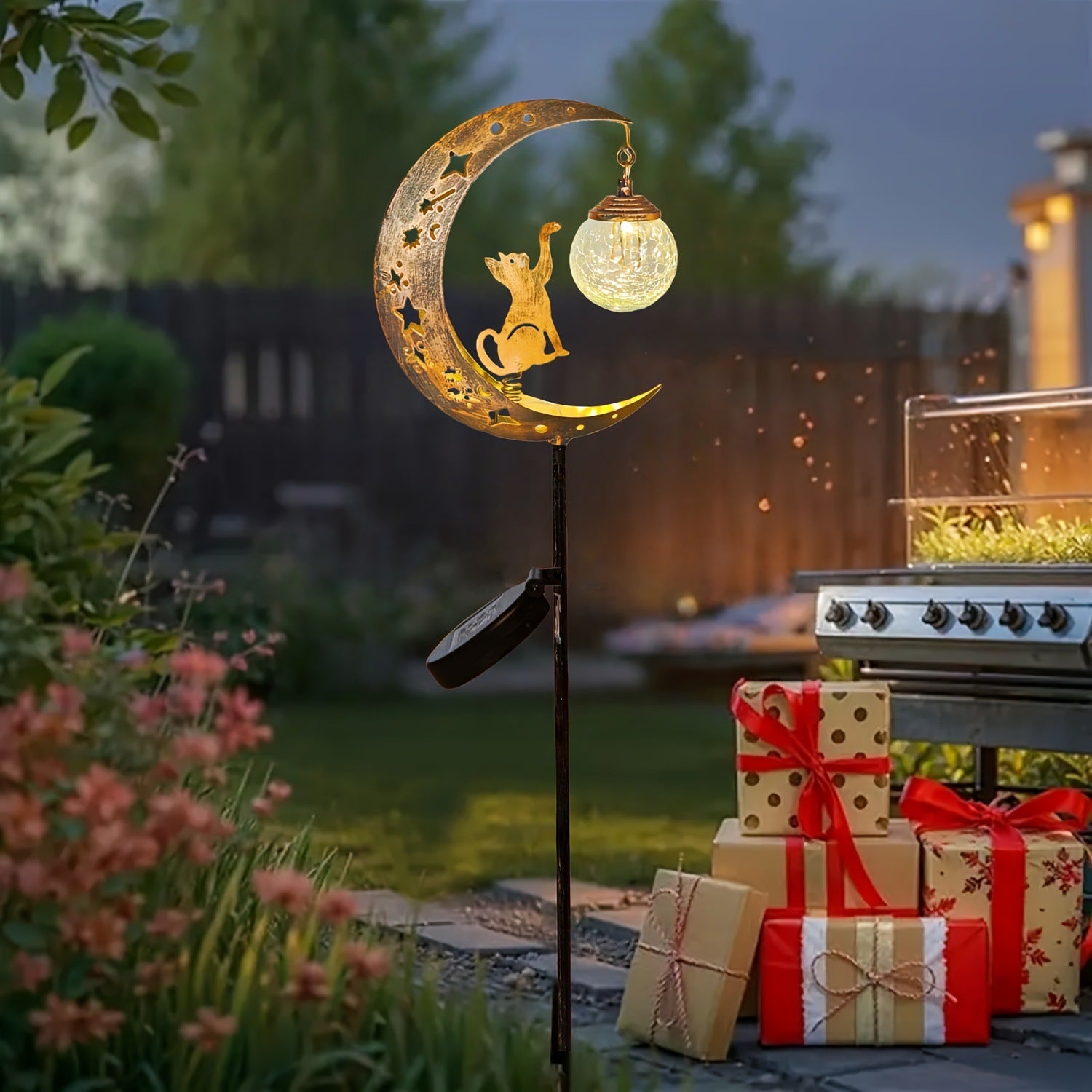 🌙🔥 Limited Time 50% OFF🔥 Solar Hummingbird Moon Garden Light | Elegant Outdoor Stake Lantern for Your Garden