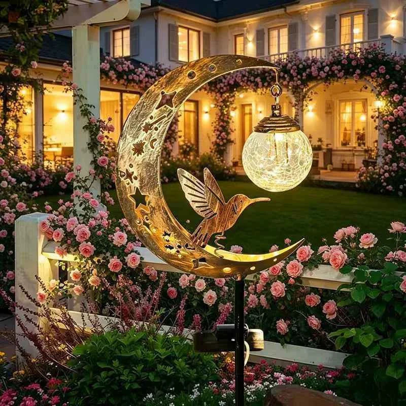 🌙🔥 Limited Time 50% OFF🔥 Solar Hummingbird Moon Garden Light | Elegant Outdoor Stake Lantern for Your Garden