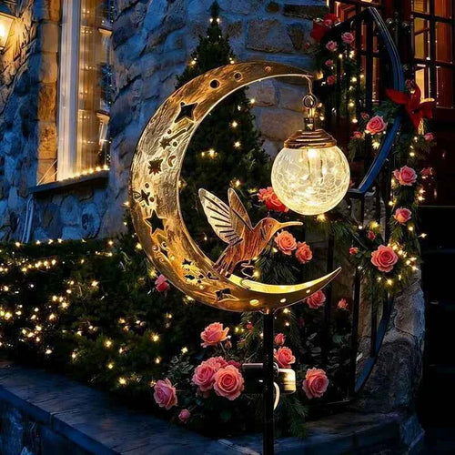 🌙🔥 Limited Time 50% OFF🔥 Solar Hummingbird Moon Garden Light | Elegant Outdoor Stake Lantern for Your Garden