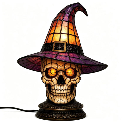 🔥Exclusive Limited Item 🐈 Gothic Stained Glass Witch Black Cat Table Lamp | Halloween Witch Hat Night Light Decor