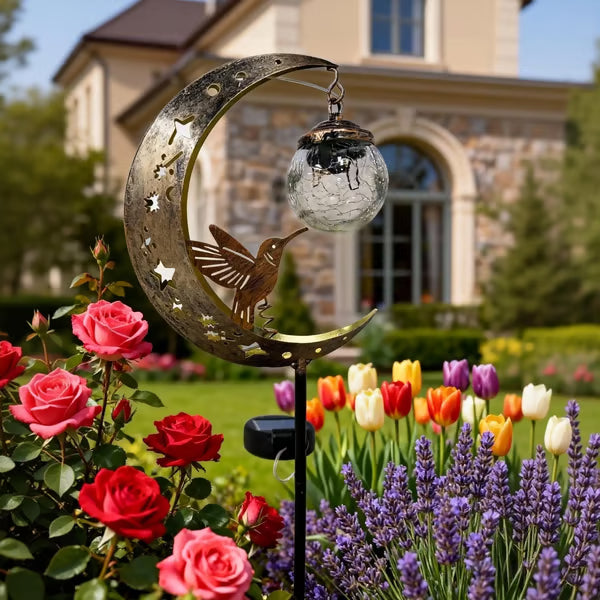 🌙🔥 Limited Time 50% OFF🔥 Solar Hummingbird Moon Garden Light | Elegant Outdoor Stake Lantern for Your Garden