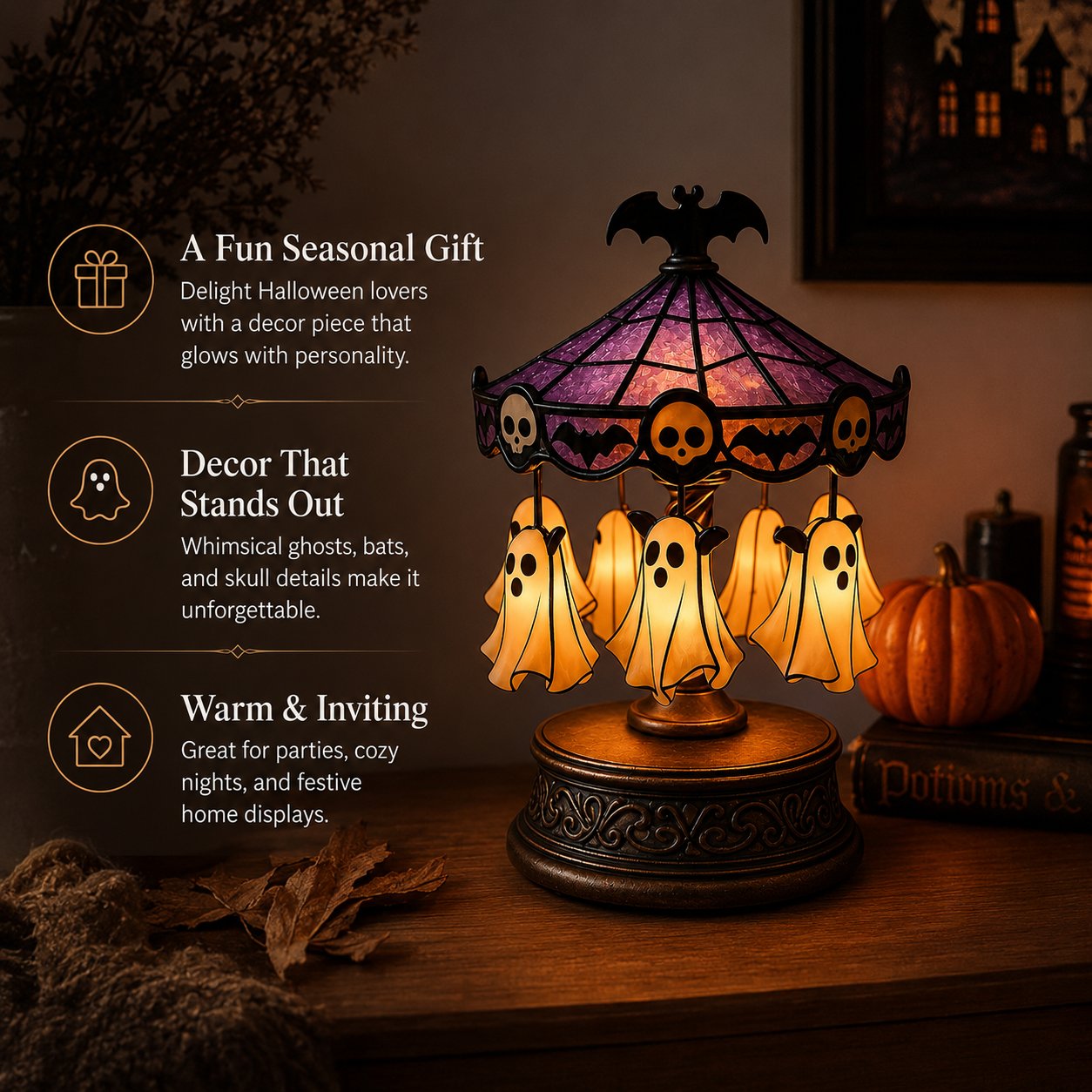👻 Ghost Carousel Night Light – Add Magical Halloween Glow to Your Room 🎃