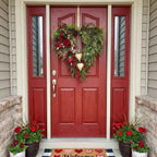 ❤️ Mother’s Day Farmhouse Heart Wreath: Gold Bells, Red Roses & Berries🎉
