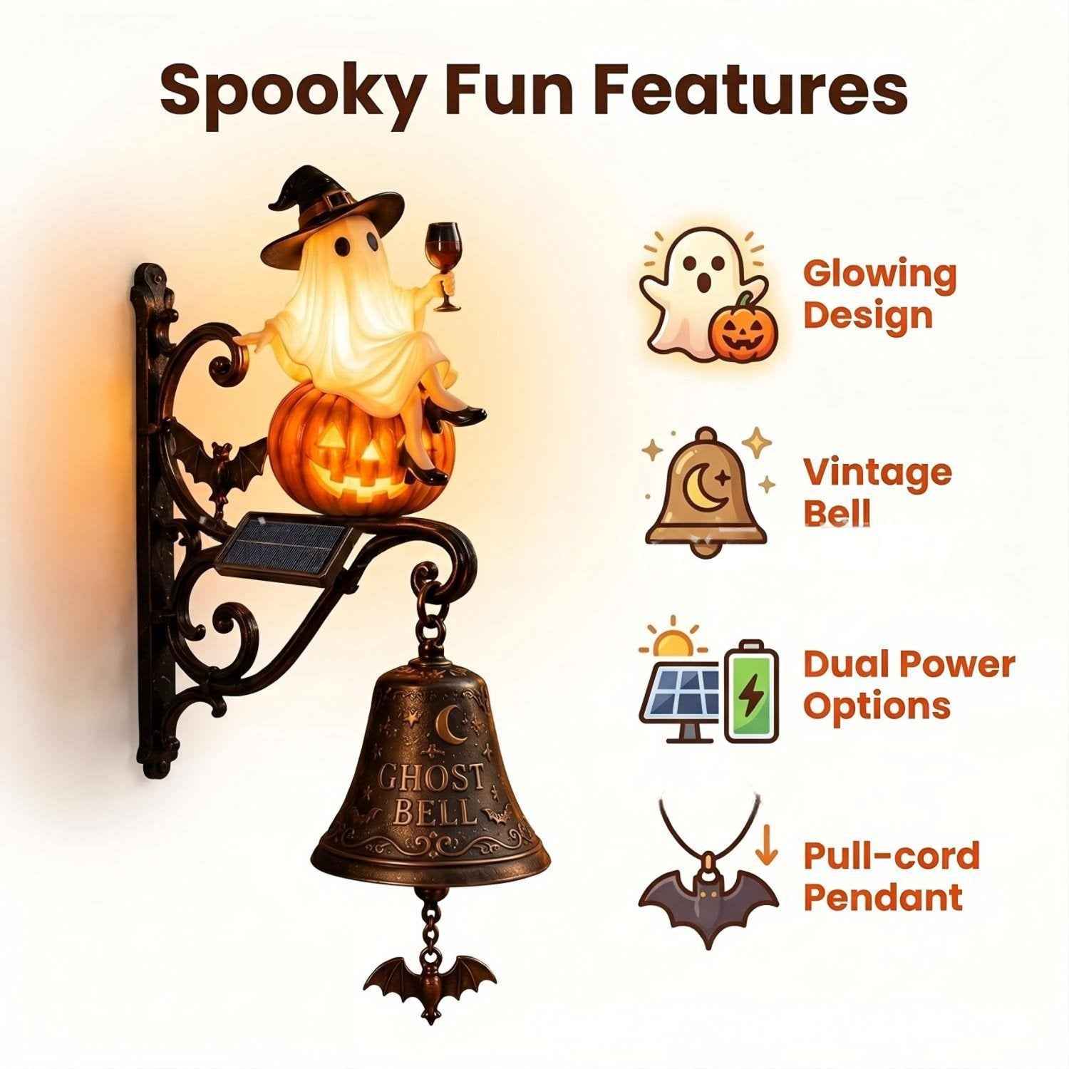 🎃✨ Today Only 49% OFF✨ Vintage Ghost Bell Halloween Decor | Retro Charm by Day, Magical Glow by Night